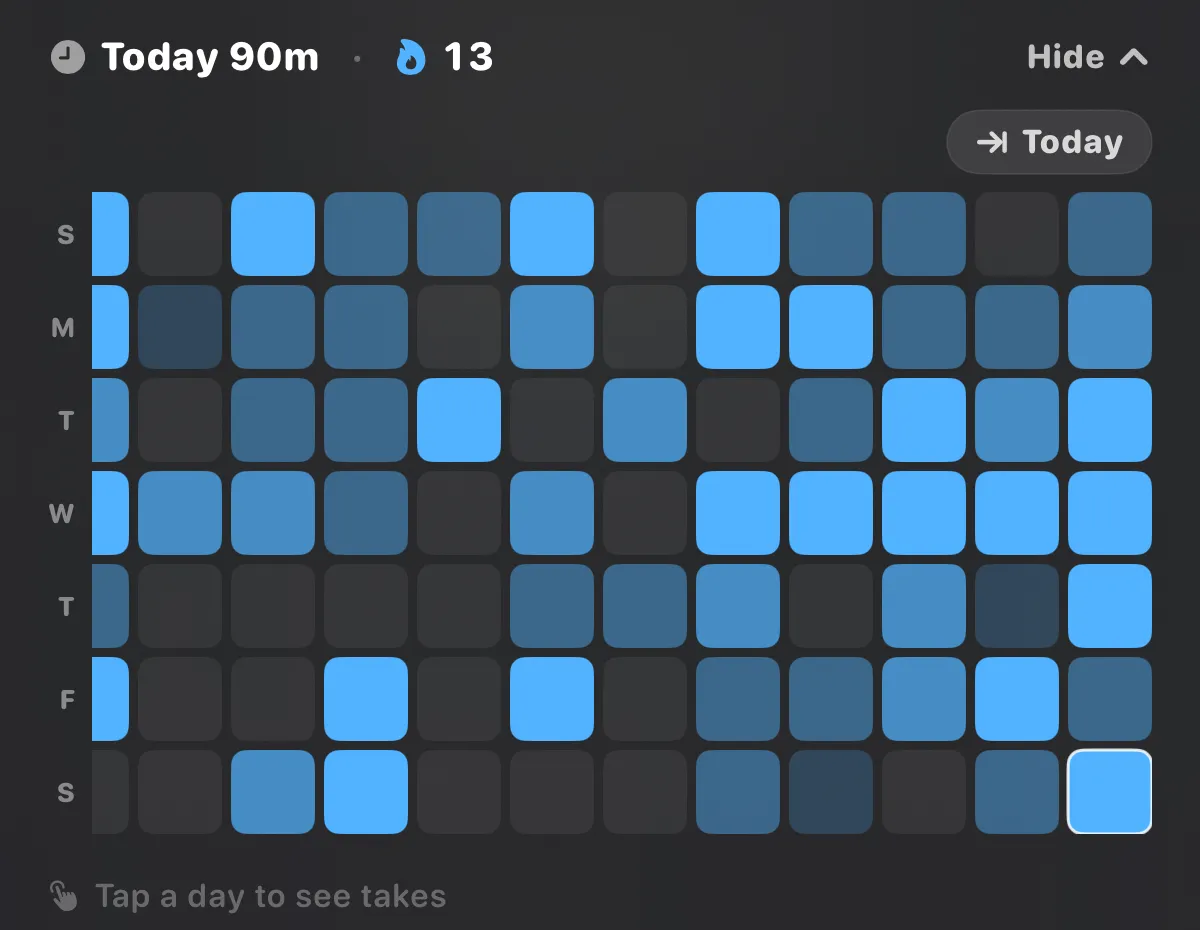 ttuner practice-diary heat-map calendar