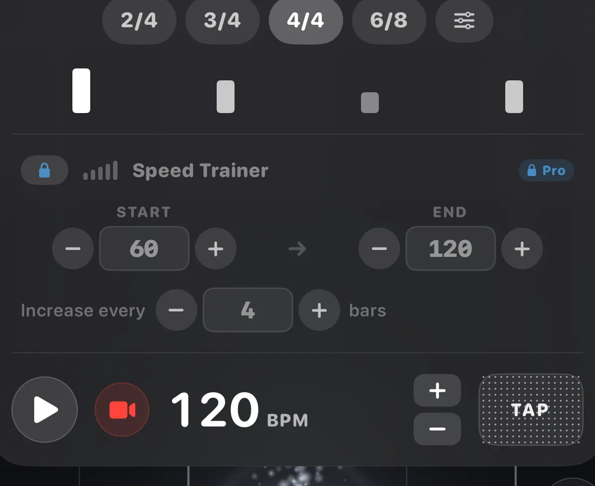 ttuner metronome — time signatures and Speed Trainer
