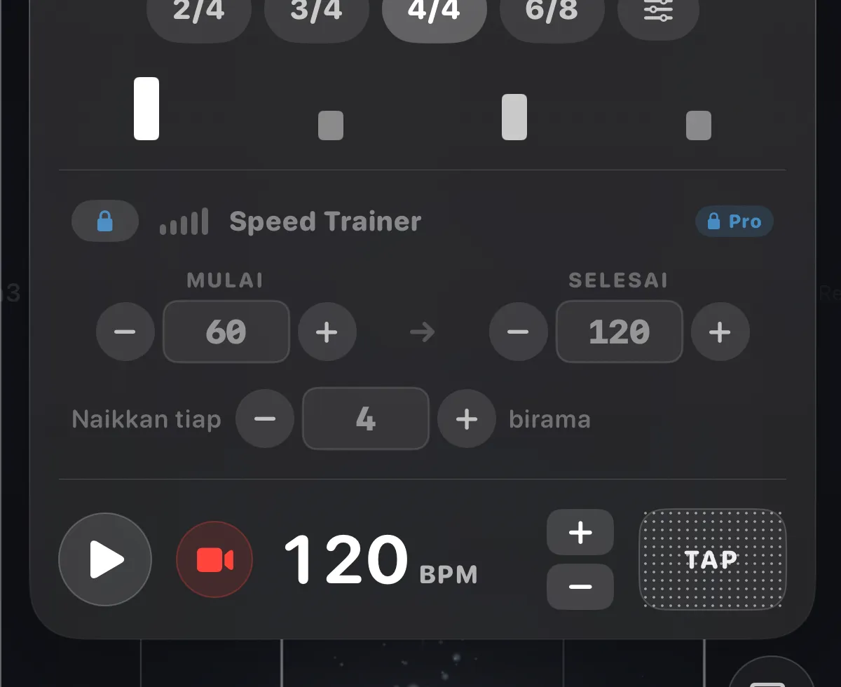ttuner metronome — time signatures and Speed Trainer