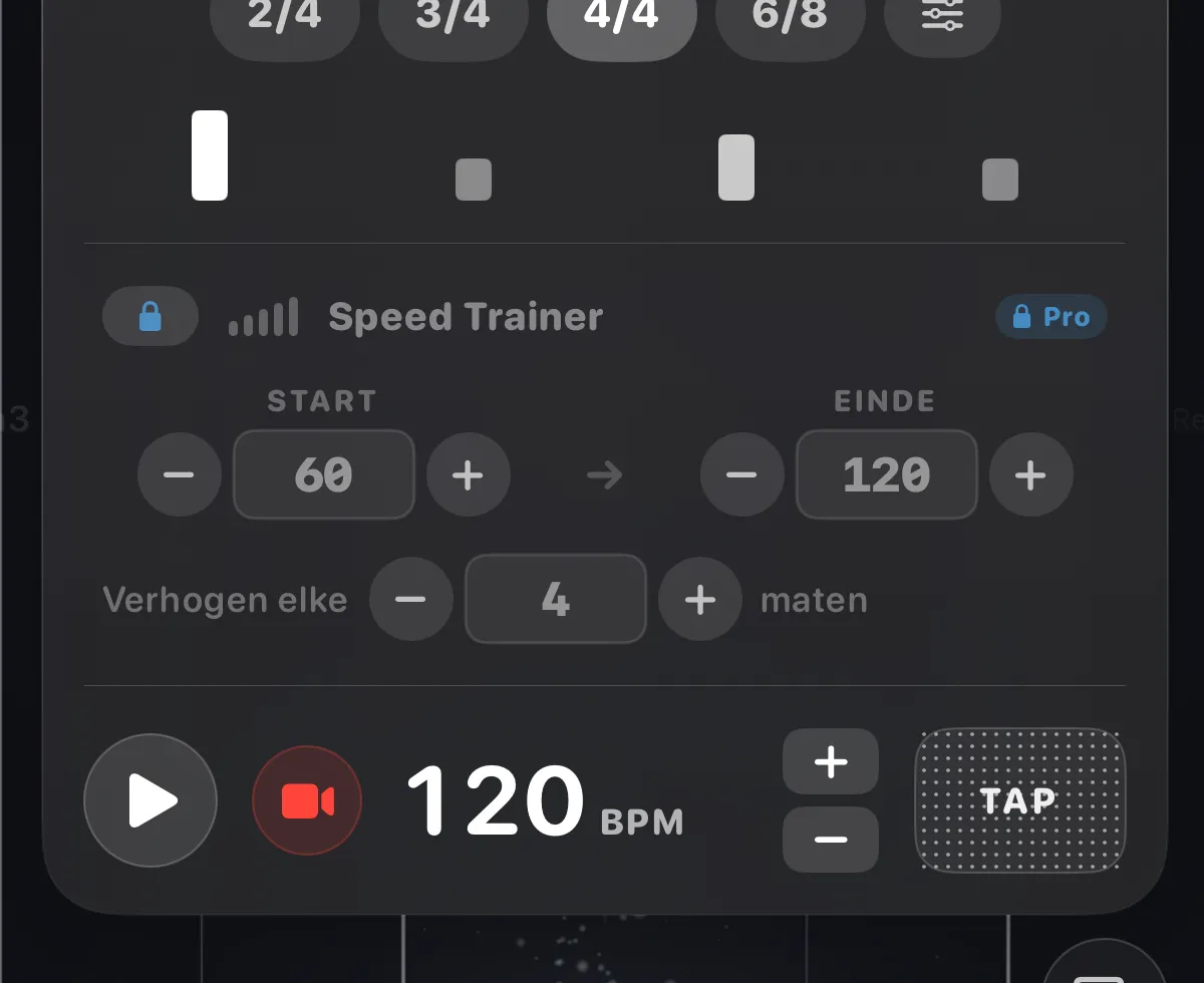 ttuner metronome — time signatures and Speed Trainer