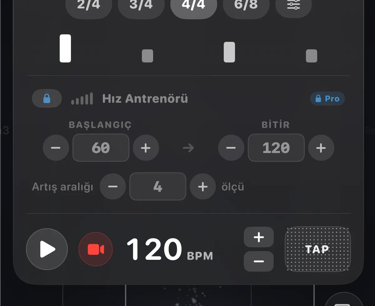 ttuner metronome — time signatures and Speed Trainer